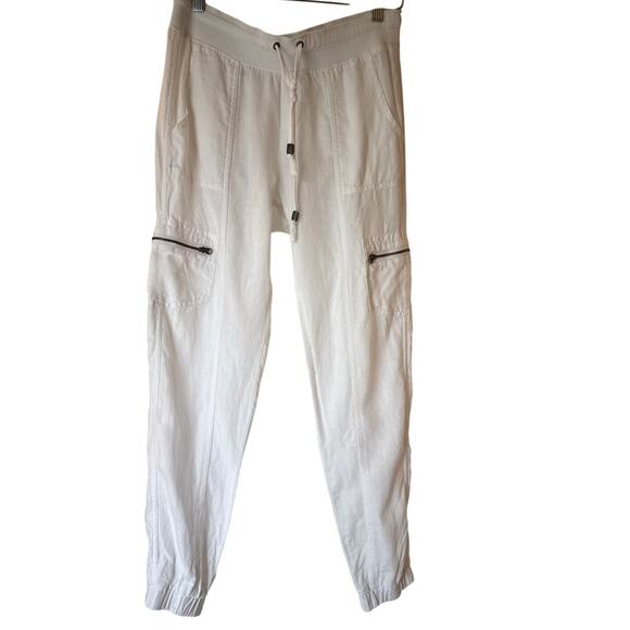 Athleta White Linen Joggers Size 2 Cargo Pockets Spring 2015 EUC - Picture 1 of 8